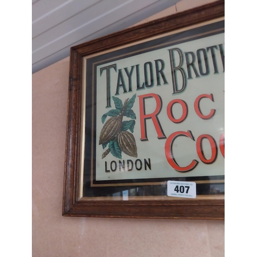 407 - Rare Taylor's Brothers Rock Cocoa London framed advertising showcard. { 38cm H X 49cm W }.