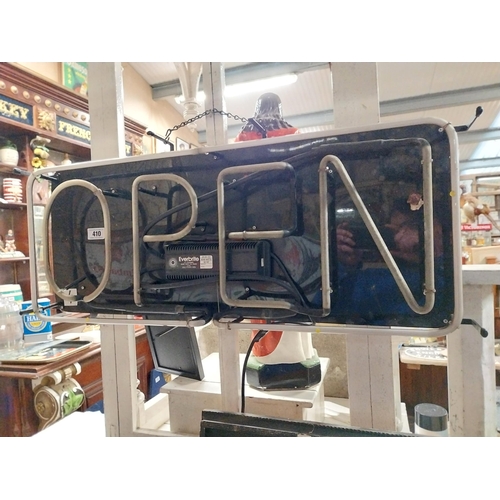 410 - Neon OPEN hanging sign. {34 cm H x 90 cm W x 10 cm D}.