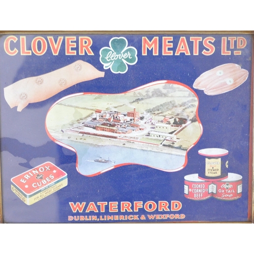 413 - Clover Meats Ltd Waterford Dublin Limerick & Wexford framed advertising print {34 cm H x 44 cm W}.