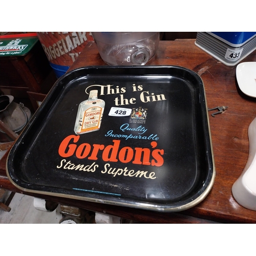 428 - Gordons Gin pictorial advertising drinks tray. {34 cm H x 34 cm W}.