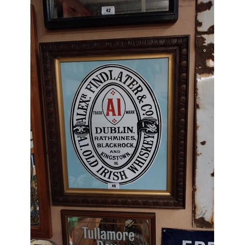46 - Alex Findlater & Co Old Irish Whiskey framed advertising print {64 cm H x 53 cm W}.