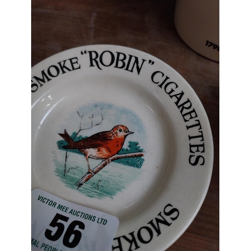 56 - Smoke Robin Cigarettes ceramic advertising ashtray.