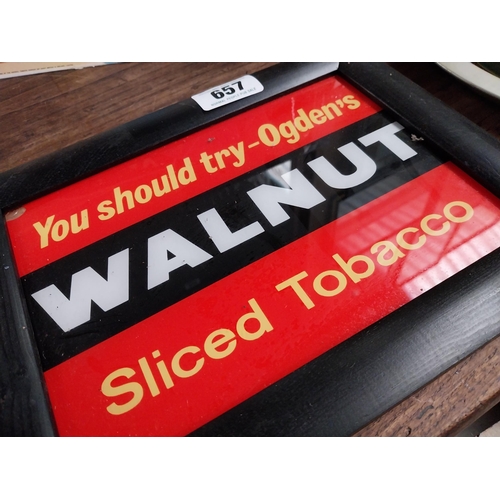 walnut plug tobacco You should try Ogden's Walnut Plug sliced Tobacco reverse painted glass  advertising sign. {24 cm H x