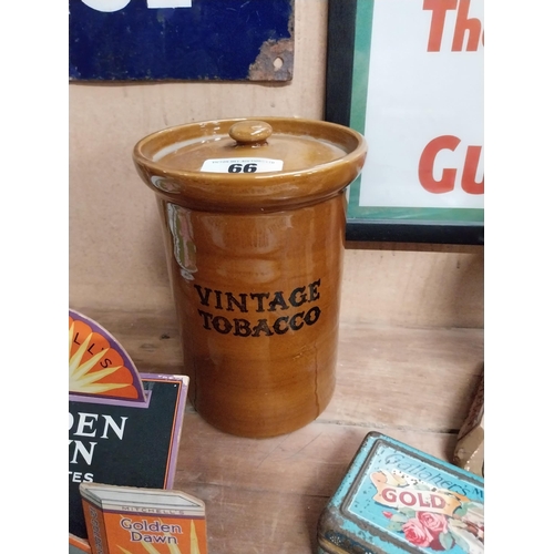 66 - Ogden's vintage lidded tobacco advertising jar. {20 cm H x 15 cm Dia}.