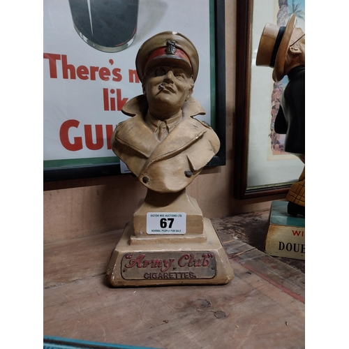 67 - 1940's Army Club Cigarettes composition advertising figure. {31 cm H x 14 cm W x 14 cm D}.