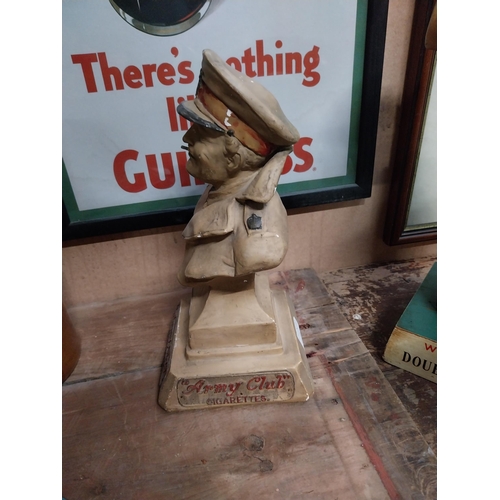 67 - 1940's Army Club Cigarettes composition advertising figure. {31 cm H x 14 cm W x 14 cm D}.