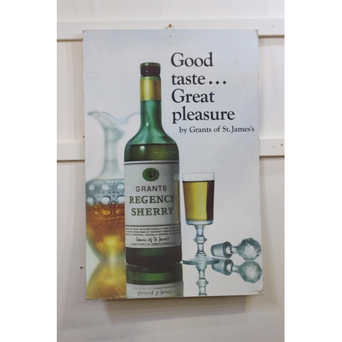 70 - Grant's Regency Sherry advertising board. { 76 cm H x 50 cm W}.