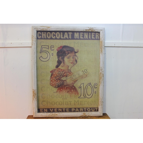 72 - Chocolat Menier framed advertising print {100 cm H x 80 cm W}.