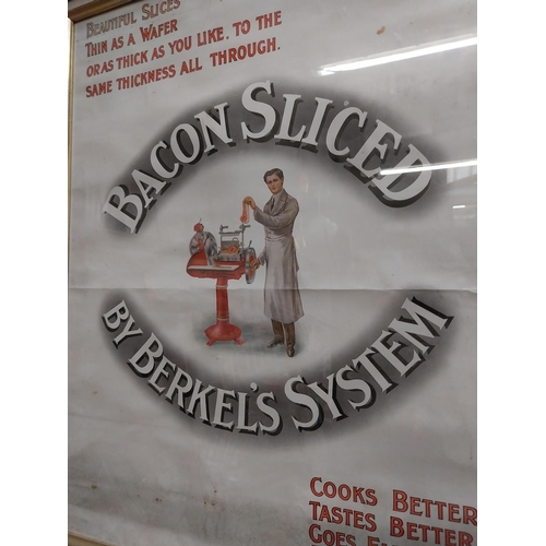 74 - Bacon Sliced By Berkel's System framed advertising print. {82 cm H x 65 cm W}