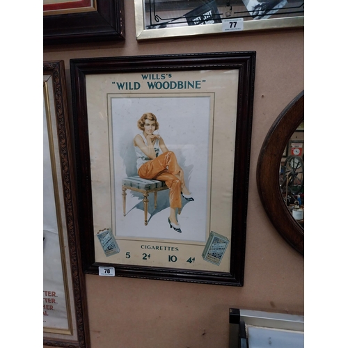 78 - Will�s woodbine advertising showcard in original mahogany frame {57cm H x44cm W}.