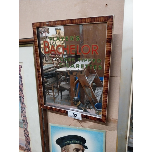 82 - Player's Bachelor cigarettes framed advertising mirror. {28 cm H x 22 cm W}.