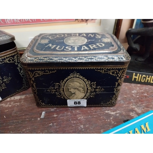 88 - Coleman�s mustard advertising tin {13cm H x 22cm W x16cm D}.