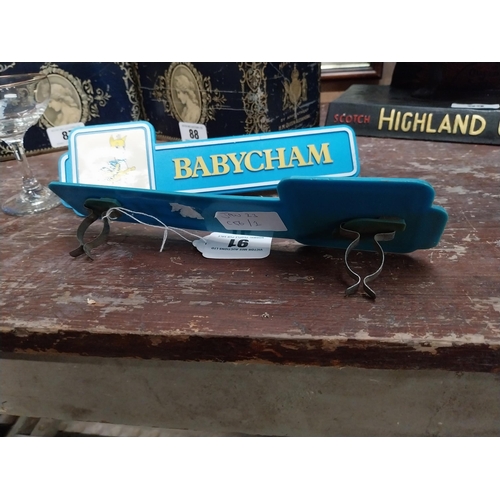 91 - Pair of Babycham Perspex shelf advertising signs {9cm H x 26cm W}.