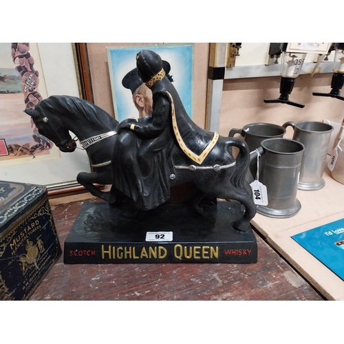 92 - Rare Highland Queen Scotch whisky medieval horse and rider advertising figure {34cm H x 33cm W x 13c... 