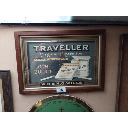 96 - Travellers Virginia Tobacco framed advertising showcard. {31 cm H x 44 cm W}.