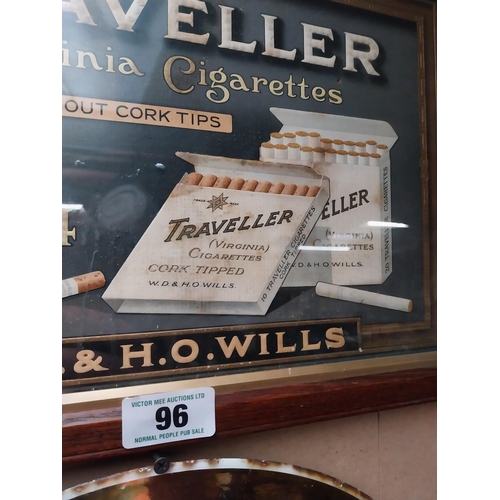 96 - Travellers Virginia Tobacco framed advertising showcard. {31 cm H x 44 cm W}.