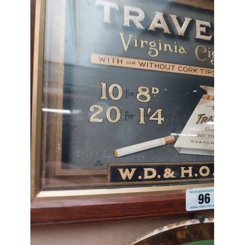 96 - Travellers Virginia Tobacco framed advertising showcard. {31 cm H x 44 cm W}.