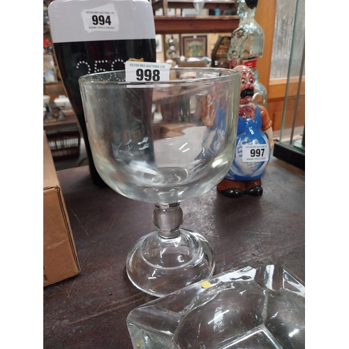 998 - Large glass brandy glass and cut glass ashtray {20 cm H x 13 cm Dia.}.