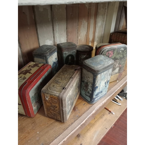 295A - Collection of ten advertising tins {5 cm H to 16 cm H}.