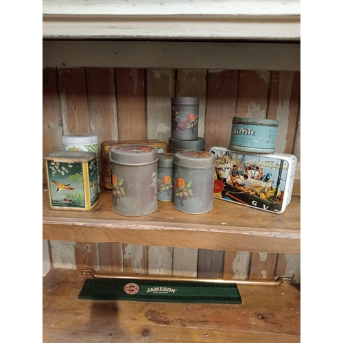 295C - Collection of ten advertising tins {10 cm H to 15 cm H}.