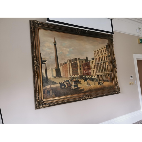1 - Good quality large O'Connell Street Dublin oeleograph mounted in gilt frame {185 cm H x 254 cm W}.