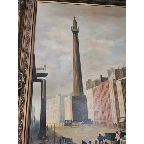 1 - Good quality large O'Connell Street Dublin oeleograph mounted in gilt frame {185 cm H x 254 cm W}.