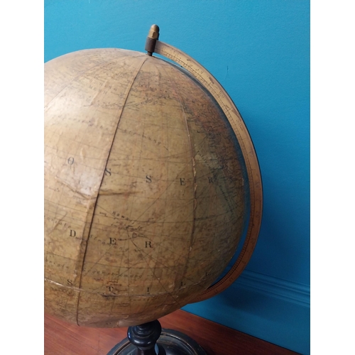11 - 19th C. world globe on ebonised stand {60 cm H x 38 cm Dia.}.