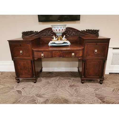 115 - Good quality Irish William IV flamed mahogany pedestal sideboard with acanthus leaf gallery back and... 