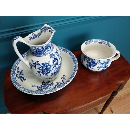 122 - Early 20th C. blue and white Doulton ceramic jug and basin set {36 cm H x 37 cm Dia. And 36 cm H x 6... 