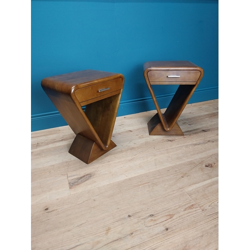 165 - Pair of exceptional quality cherrywood side tables with single drawer and chrome handle in the Art D... 