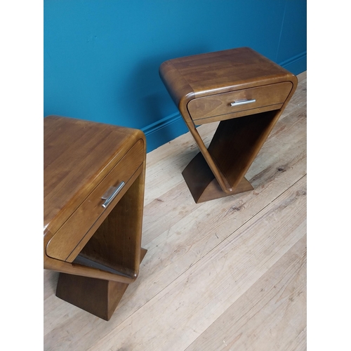 165 - Pair of exceptional quality cherrywood side tables with single drawer and chrome handle in the Art D... 