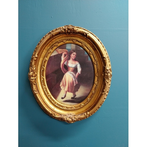 170 - Pair of Dancers oleographs mounted in oval gilt frame {34 cm H x 30 cm W}.