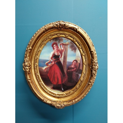 170 - Pair of Dancers oleographs mounted in oval gilt frame {34 cm H x 30 cm W}.