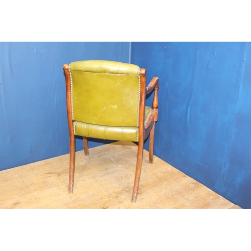 170A - Green leather deep button armchair  {H 64cm x W 53cm x D 50cm}.
