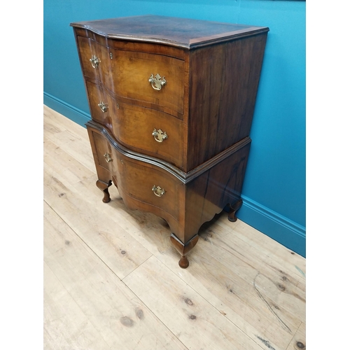 175 - Good quality Edwardian burr walnut serpentine front chest on chest with three graduated drawers and ... 