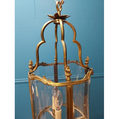 188 - Good quality 19th C. gilded brass and glass hall lantern in the Rocco manner {56 cm H x 27 cm Dia.}.