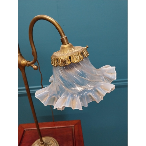 192 - 19th C. brass Student's lamp with glass fluted shade. {57 cm H x 14 cm W x 28 cm D}.