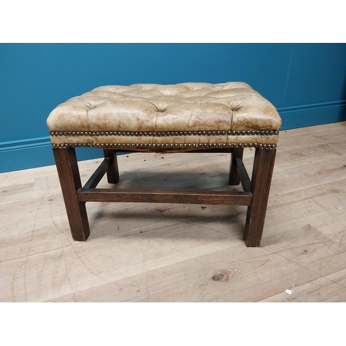 21 - Early 20th C. hand dyed leather deep buttoned foot stool raised on mahogany square legs {42 cm H x 5... 