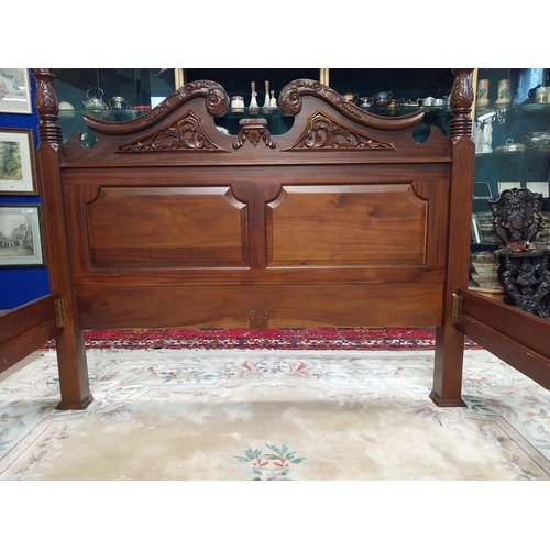 212 - Good quality carved mahogany four poster bed with barley twist columns raised on ball and claw feet ... 