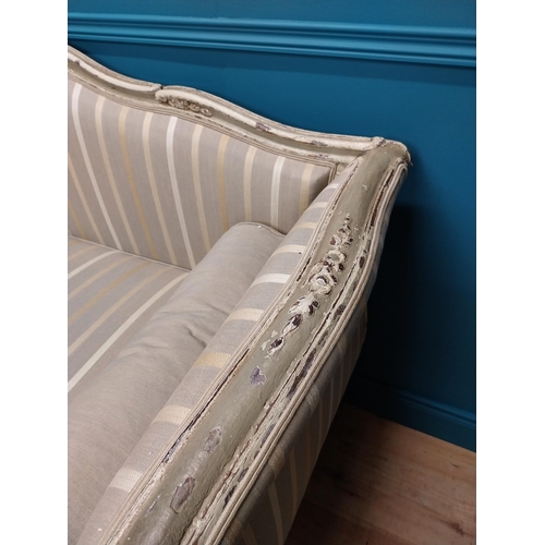 213 - Good quality 19th C. French distressed painted and upholstered sofa raised on cabriole legs {86 cm H... 