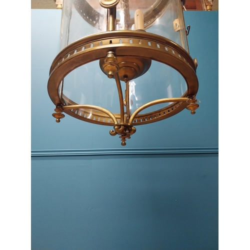 214 - Good quality 19th C. gilded brass and glass hall lantern {110 cm H x 40 cm Dia.}.