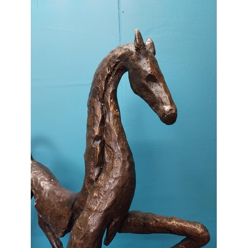 220 - Contemporary bronze sculpture of a horse on a marble base {88cm H x 62 cm W x27 cm D}