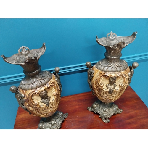 222 - Pair of bronzed spelter vases in the Art Nouveau style {52cm H x 24cm W x 20cm D}