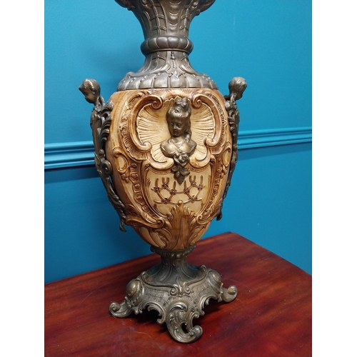 222 - Pair of bronzed spelter vases in the Art Nouveau style {52cm H x 24cm W x 20cm D}