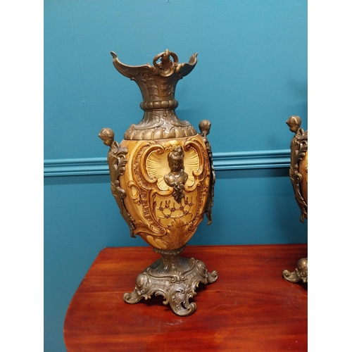 222 - Pair of bronzed spelter vases in the Art Nouveau style {52cm H x 24cm W x 20cm D}