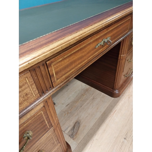 223 - 19th C. French mahogany and satinwood inlaid pedestal desk with inset leather top {75cm H x 145cm W ... 