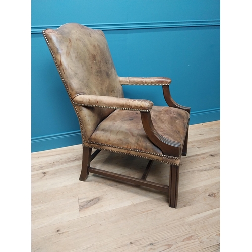 224 - Good quality mahogany leather upholstered Gainsborough style  armchair {100cm H x 62cm W x75 cm D}