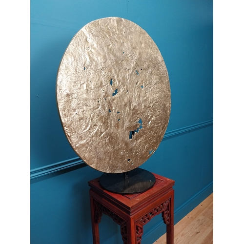 227 - Gilded bronze contemporary sculpture of the Moon on metal stand {82cm H x 76 cm W}