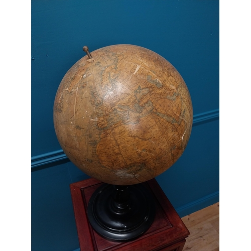 232 - 19th C. world globe on ebonised stand {57 cm H x 30 cm Dia.}.