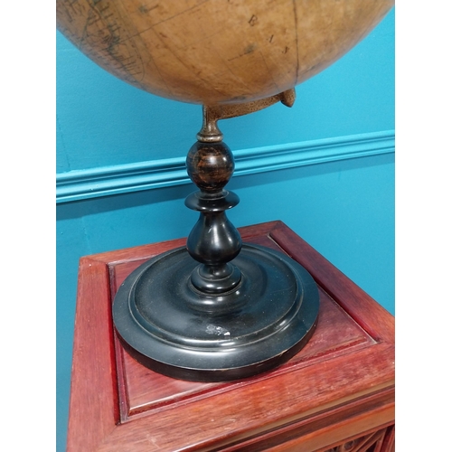 232 - 19th C. world globe on ebonised stand {57 cm H x 30 cm Dia.}.